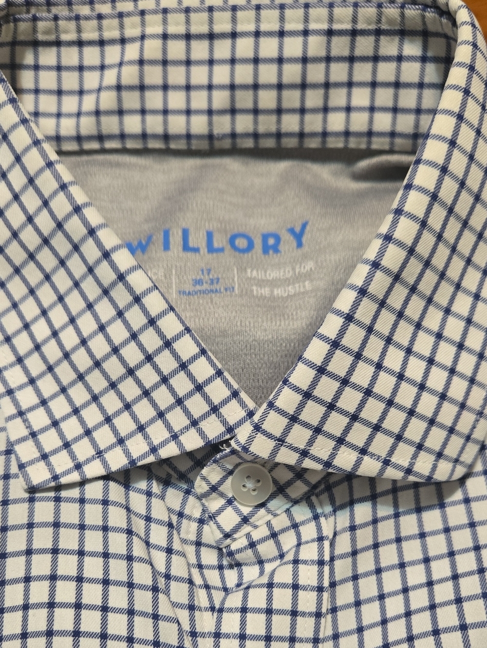 Twillory Tailored Fit White Shirt with Navy Windowpane Check Performance Fabric